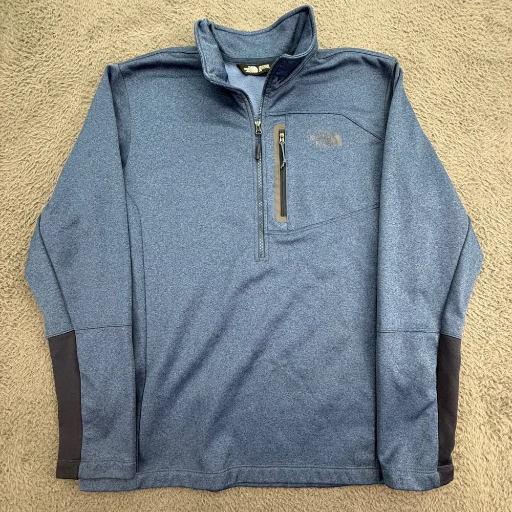 The North Face 1/4 Zip Pullover Mens Large Blue‎ Heathered Fleece CUG0 FA16 T164